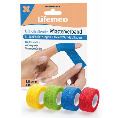 2x Lifemed Selbsthaftender Pflasterverband 4 m x 2,5 cm Rot