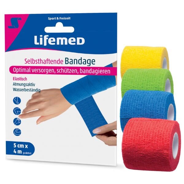 Lifemed Selbsthaftende Bandage 4 m x 5 cm Rot